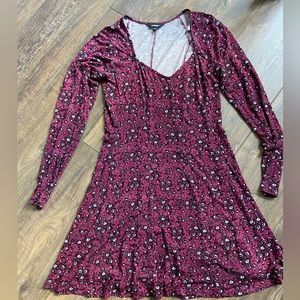 Burgundy / Maroon floral long sleeves dress